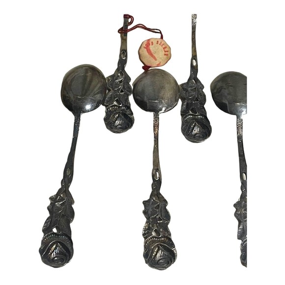 Vintage Antiko 100 Silver Bon-Bon Coffee Spoon Rose Handle 11 Piece Set Germany - Picture 6 of 7